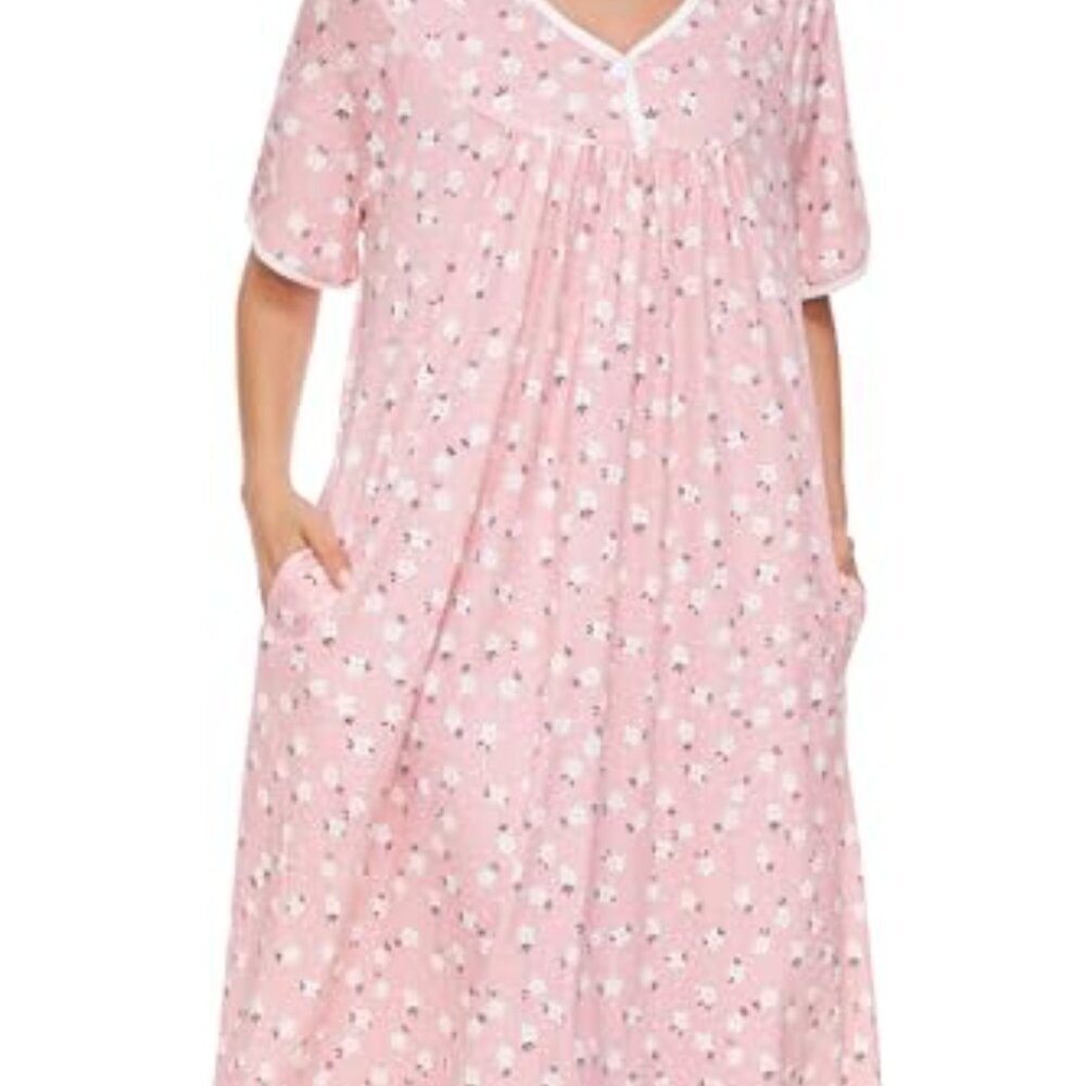 Soft Cotton Nightgown with Pockets, Short Sleeve Sleepwear for Women - Picture 4 of 8